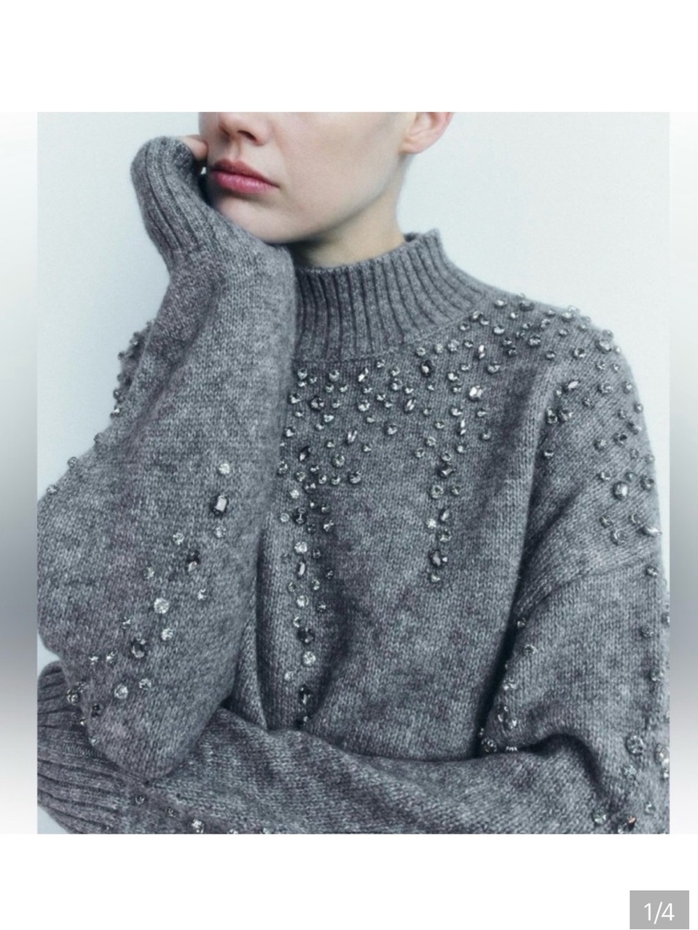 Zara Grey Beaded Turtleneck Sweater